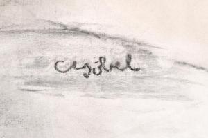 Czóbel jelzéssel: Merengő akt. Szén, papír, gyűrődésekkel és kisebb szakadással, 69,5x49,5 cm