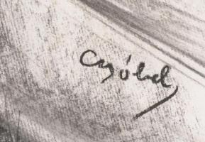 Czóbel jelzéssel: Ülő akt. Szén, papír, gyűrődésekkel, 69,5x49,5 cm