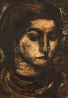 Uitz jelzéssel: Női arc. Szén, papír, hátoldalán sarkaiban ragasztás nyomaival, 40,5x29 cm