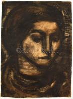 Uitz jelzéssel: Női arc. Szén, papír, hátoldalán sarkaiban ragasztás nyomaival, 40,5x29 cm