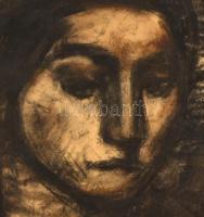 Uitz jelzéssel: Női arc. Szén, papír, hátoldalán sarkaiban ragasztás nyomaival, 40,5x29 cm