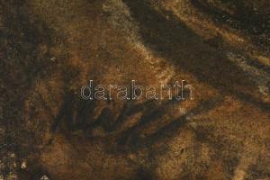 Uitz jelzéssel: Női arc. Szén, papír, hátoldalán sarkaiban ragasztás nyomaival, 40,5x29 cm