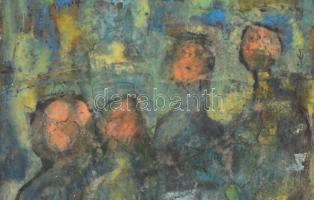 TM jelzéssel: Alakok. Olaj, karton, fa  keretben, Sérüléssel. 40,5x29 cm