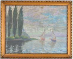 Poll jelzéssel: Vitorlások. Kréta, karton, fa  keretben, 39x50 cm