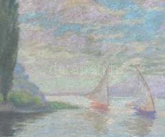 Poll jelzéssel: Vitorlások. Kréta, karton, fa  keretben, 39x50 cm