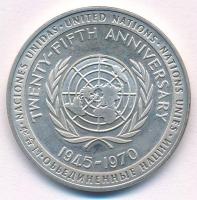 1970. "ENSZ 25. évfordulója 1945-1970" jelzetlen Ag emlékérem (13,93g/31,5mm) T:1- (eredetileg PP) 1970. "United Nations Twenty-Fifth Anniversary 1945-1970" unmarked Ag commemorative medal (13,93g/31,5mm) C:AU (originally PP)