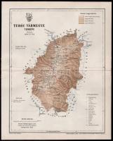 1897 Turóc vármegye térképe, tervezte: Gönczy Pál, kiadja: Posner Károly Lajos és Fia, hátoldalon a hajtásnál merevítő ragasztással, 30×24 cm