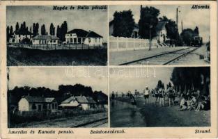 1934 Balatonszárszó, vasútállomás, Magda, Balla, Amerika és Kanada penziók, strand