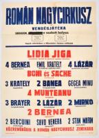 Román nagycirkusz vendégjátéka plakát, hajtott, kis gyűrődésekkel és szakadásokkal, foltokkal, 82,5x59,5 cm