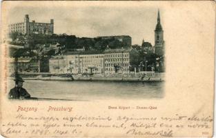 1898 Pozsony, Pressburg, Bratislava; Duna kőpart, rakpart, vár, templom. Schmidt Edgar kiadása / Donau-Quai / quay, castle, church (EK)