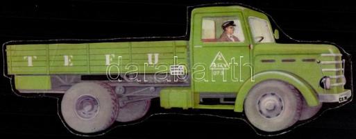 cca 1960 Csepel teherautó (TEFU szállítás) demonstrációs kartontábla, hátul eredetileg leragasztott mégnesekkel