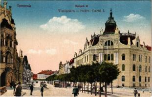 Temesvár, Timisoara; Hunyadi út, villamos. Vasúti levelezőlapárusítás 284. 1918. / street, tram