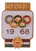 1968. Grenoble 1968 aranyozott, zománcozott olimpiai jelvény (34x15mm) T:2 zománchiba Hungary 1968. Grenoble 1968 golded, enamelled Olympic badge (34x15mm) C:XF enamel error