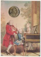 Ausztria DN Wolfgang Amadeus Mozart Br emlékérem az Osztrák Pénzverő által kibocsátott képeslapon. Szign.: H. Wähner (30mm) T:1