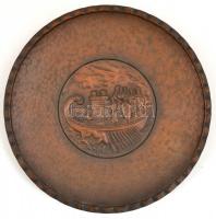 Réz fali tányér gálya vagy csatahajó ábrázolással, d: 33,5 cm