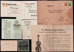 cca 1889-1943 nagy reklám és egyéb nyomtatvány, hangverseny, hegedű és zongora témában, össz. 15 db....