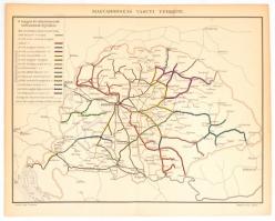 cca 1900 Magyarország vasúti térképe, Pallas Nagy Lexikona, Bp., Pallas, lap tetején kis hiánnyal, 23,5x31 cm