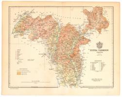 1896 Nyitra vármegye térképe, tervezte: Gönczy Pál, készült: Posner Károly Lajos és Fia, 24×30 cm