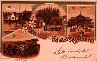 1900 Tarcsafürdő, Bad Tatzmannsdorf; Mária villa, Gyógytér, Collonade, Carolina villa / villas, spa, bath. Art Nouveau, floral, litho