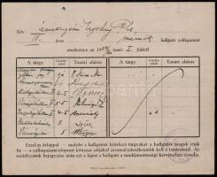 1926-1930 Műegyetemi mérnöki leckekönyv Újváry Pál részére, benne neves műegyetemi tanárok aláírásáv...
