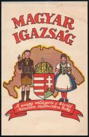 cca 1925 Magyar igazság - irredenta nyomtatvány, Biczó András grafikája, hátoldalon a Hiszek egy, kissé foltos, 21,5×14 cm
