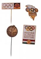 ~1970. 4xklf olimpiai jelvény tétel, közte Magyar Olimpiai Bizottság jelvény (30x21mm) T:2 ~1970. 4xdiff Olympic badges, within Hungarian Olympic Committee badge (30x21mm) C:XF