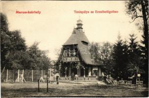 Marosvásárhely, Targu Mures; Teniszpálya az Erzsébetligetben. P. S. S. 889. / tennis court, park, sport (vágott / cut)