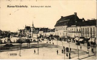 1914 Marosvásárhely, Targu Mures; Széchenyi tér, Adi Árpád Kossuth nyomdája, Márványi, Lőrincz üzlete, piac, Páll Miklós motor erőre berendezett késműves és műköszörűs üzlete reklámja. Révész Béla kiadása / square, printing house, shops (EK)