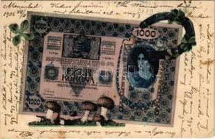 1905 Ezer korona / Hungarian banknotes with mushroom and clover (EK)
