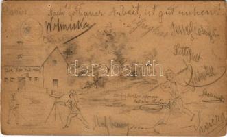 1898 Sasvár, Mária Sasvár, Maria-Schlossberg, Sastín (Sasvár-Morvaőr, Sastín-Stráze); Bor, sör és pálinka üzlet. Saját kézzel rajzolt képeslap / liquor store. Hand-drawn postcard (EK)