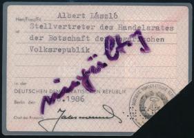 1986 NDK-s fényképes diplomata igazolvány magyar személy részére