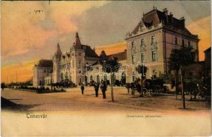 Temesvár, Timisoara; Józsefvárosi pályaudvar, vasútállomás, lovaskocsik / Iosefin railway station, horse-drawn carriages (EB)