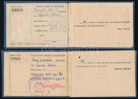 1952-1954 2 db sportigazolvány egyazon személy részére (Haladás SE, Építők SE)
