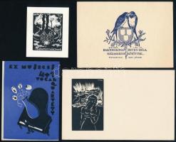 9 db ex libris magyar művészektől. Drahos, Bordás, Mata és mások, több jelzett