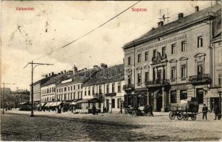 Sopron, Várkerület, Pesti Magyar Kereskedelmi Bank Soproni fiókja, Lenck Samu utóda Varga Ferencz üzlete, Csitkovits Pál kávéház  (EK)