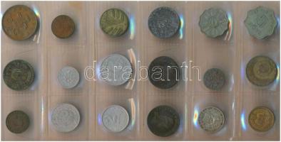 Vegyes 51 db-os érme tétel berakóban, benne többek között magyar, mexikói, dán, vietnámi és brit dar...