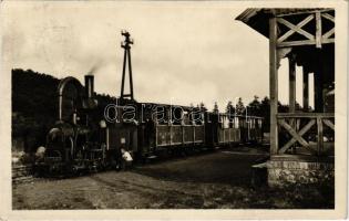 1932 Mátrafüred (Gyöngyös), Gyöngyös-Mátrafüredi Mátra kisvasút, gőzmozdony, vonat, tolattyú szerkezet olajozása, karbantartás a Mátrafüredi végállomáson