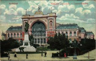 1912 Budapest VII. Központi (Keleti) pályaudvar, vasútállomás, Baross szobor (EK)