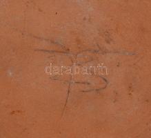 Bodrogkeresztúri mázas kerámia tál, jelzett, kézzel festett és matricás, apró lepattanással, d: 16,5...