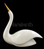 Hollóházi aranyozott porcelán madár, kézzel festett, jelzett, kis lepattanással, 12,5x12,5 cm