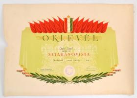 1952-1963 3 db sztahanovista + 3 db kiváló dolgozó oklevél egy személy részére, felhengerelve