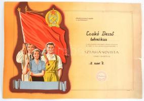 1952-1963 3 db sztahanovista + 3 db kiváló dolgozó oklevél egy személy részére, felhengerelve