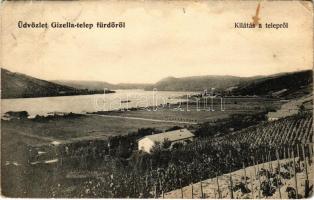 1910 Visegrád, Gizella-telep gyógyfürdő, kilátás a telepről, szőlő (EB)