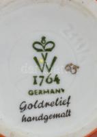 Germany aranyozott, sárkány mintás porcelán váza, kézzel festett, jelzett, kopásokkal, m: 17 cm + Ge...