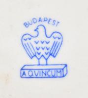 5 db Aquincumi mini porcelán tálka és váza, matricásak, jelzettek, apró kopásokkal, m: 9,5 cm, 10 cm...