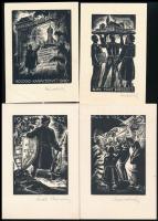Bánszki Tamás (1892-1971): 4 db alkalmi kisgrafika, 1940-42 körül, részben II. világháborús katonai ábrázolással. Klisényomat, papír, jelzett, hátoldalán ragasztás nyomaival, 10×6,5 és 10x8 cm közötti méretben