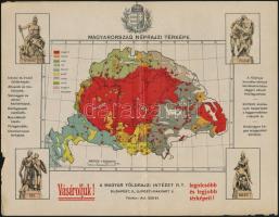 cca 1920-1930 Magyarország néprajzi térképe, 1:5500.000, Bp., Magyar Földrajzi Intézet Rt., a Szabadság-téri Trianon-szoborcsoport (Nyugat-,Észak-,Dél-,Kelet-) alakjaival díszített papíron, 20x25 cm