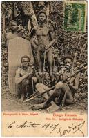 1907 Congo Francais, Indigénes Bakunis, Photographie R. Visset / Bakunis natives, warriors, TCV card