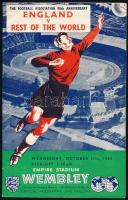 1953 England v. Rest of the World. (4:4.) The Football Association 90th Anniversary. Empire Stadium Wembley. October 21st. 1953. London, Wemley Stadium Ltd., egykorú jegyzetekkel, 16 p. Angol nyelvű műsorfüzet, a Rest of the World játékosai között az akkor már világhírű Kubala Lászlóval.