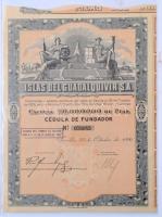 Spanyolország / Sevilla 1926. Islas del Guadalquivir S.A. részvény szelvényekkel, felülbélyegzéssel T:III kis szakadások Spain / Sevilla 1926. Islas del Guadalquivir S.A. share with coupons and overprint C:F little tears